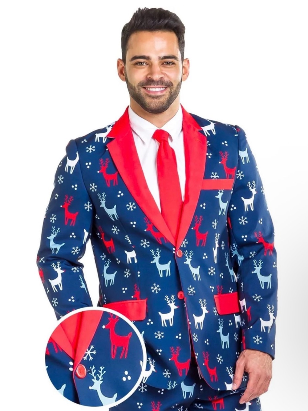 Tipsy Elves Men's Reindeer Gains Holiday Blazer with Tie- Suit Jacket, NWT